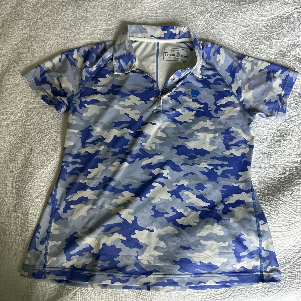 Taylor Jordan golf polo camo blue XL